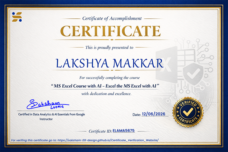 MS Excel with AI certificate