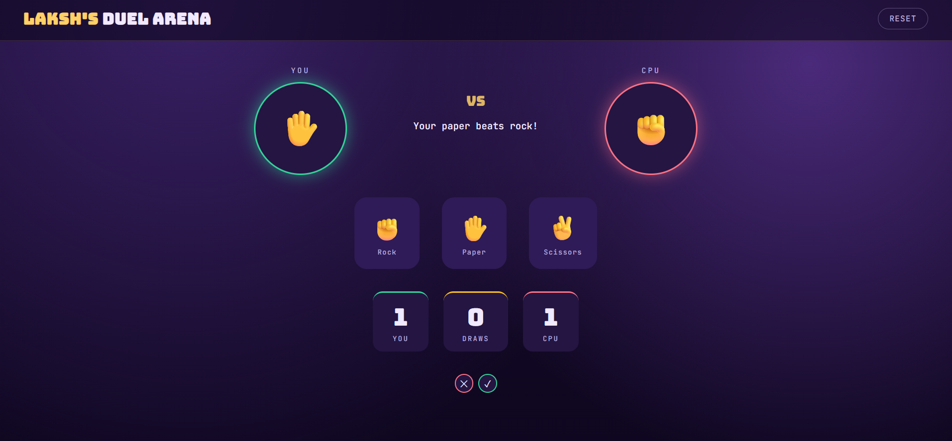Screenshot of the Rock Paper Scissors game