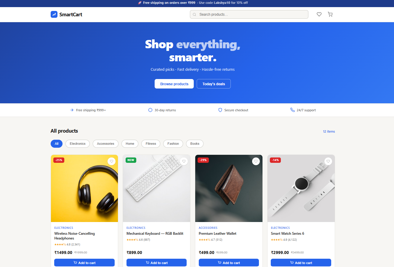 SmartCart e-commerce homepage